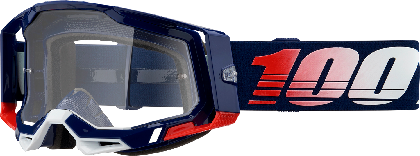 Bill's Exhausts Racecraft 2 goggles with clear lenses, designed for racing and high-performance riding.