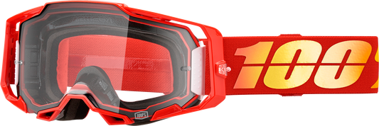 Bill's Exhausts 100% Armega Nuketown goggles with clear lenses, featuring a sleek design and adjustable strap for a secure fit.