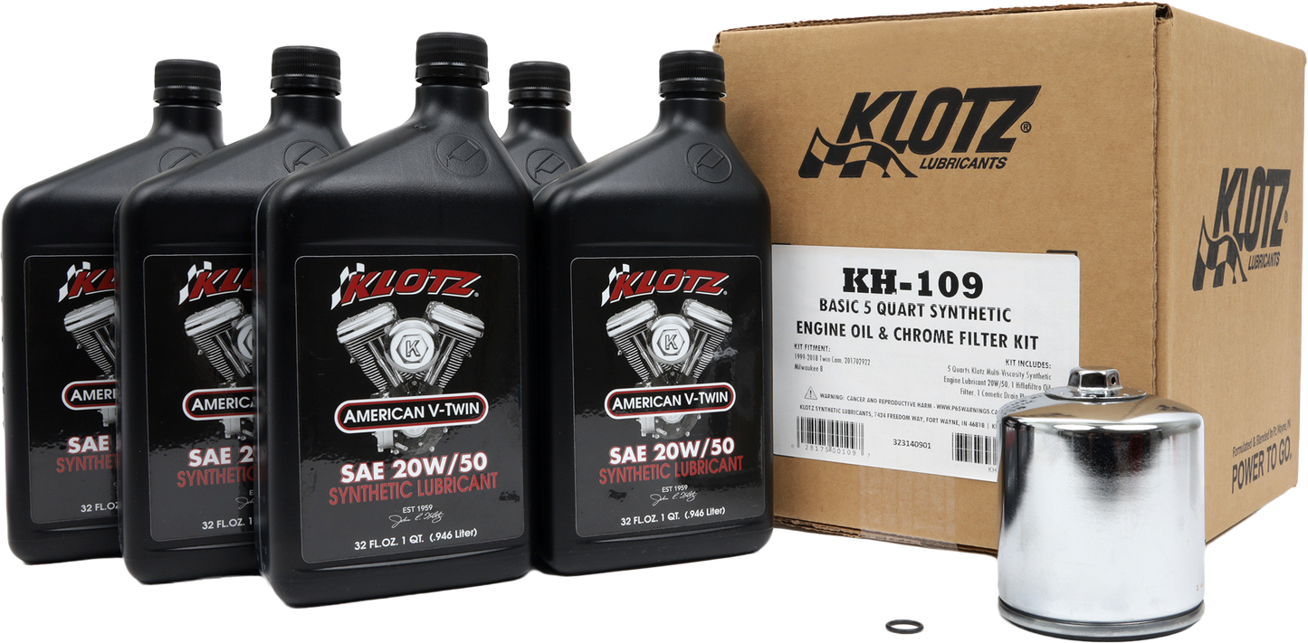 KLOTZ, KLOTZ KH-109 Basic Harley Davidson 5-Quart Synthetic Oil Change Kit