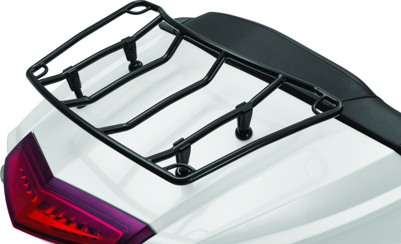 Kuryakyn adjustable trunk luggage rack mounted on a Honda Gold Wing or Kawasaki Vulcan 1700 motorcycle.