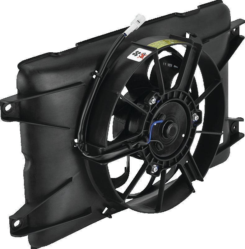 QuadBoss cooling fan assembly for Yamaha YXC700 Viking VI/EPS ATV and UTV, showing the black fan with mounting components
