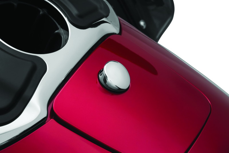 Chrome Kuryakyn Quick Release Fuel Door Knob for Honda Gold Wing motorcycle with sleek finish and easy-to-use design.