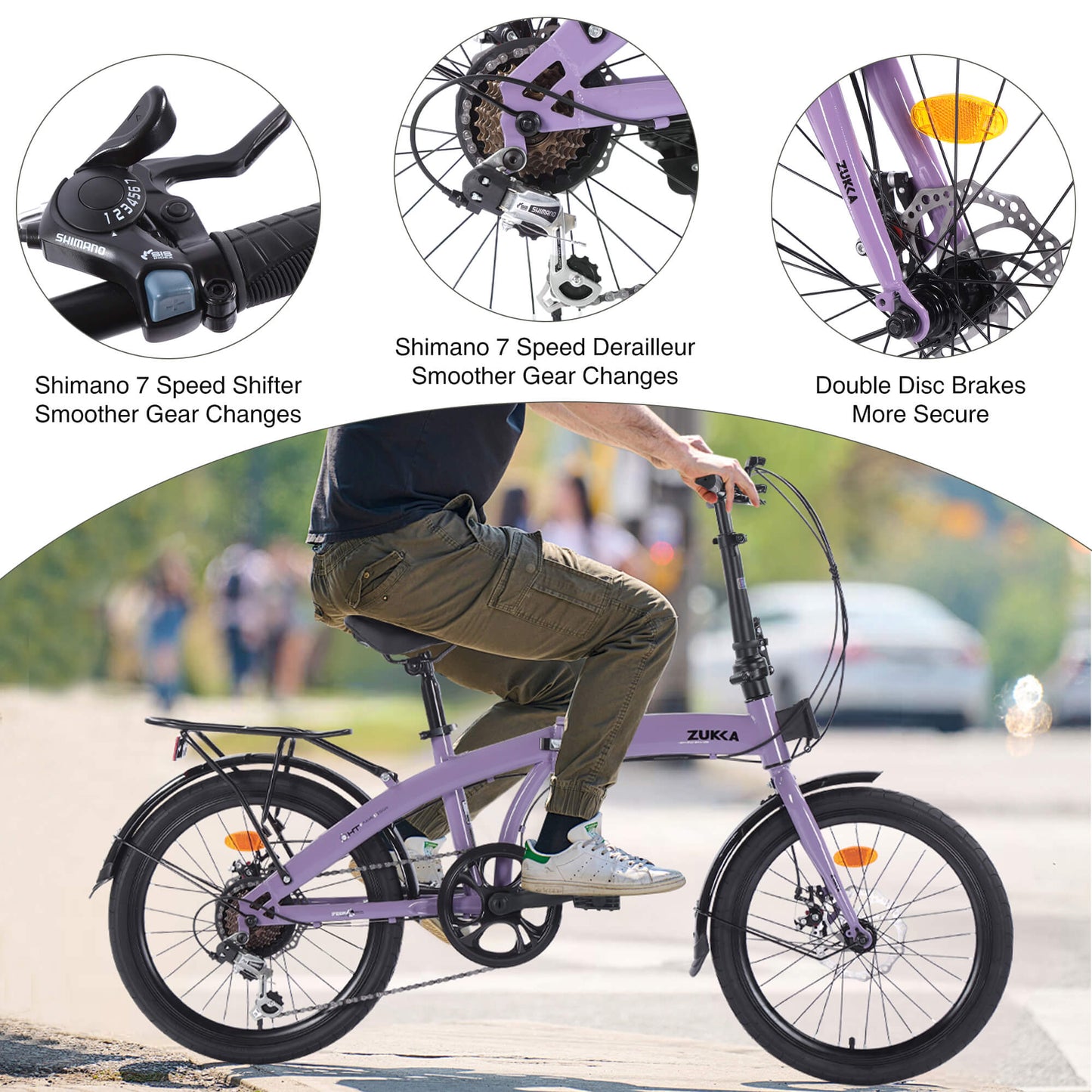 Hycline Zukka Crossroll 20-inch folding bicycle with black frame, compact design, and handlebar and wheel details.