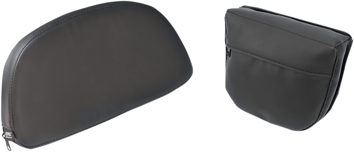 Chrome driver backrest for FLHT motorcycle engine by Bill's Exhausts, featuring a sleek chrome finish and ergonomic design.