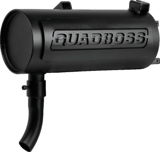 QuadBoss Polaris Sportsman 400 slip-on muffler with black finish and welded internal parts, designed for enhanced exhaust performance.