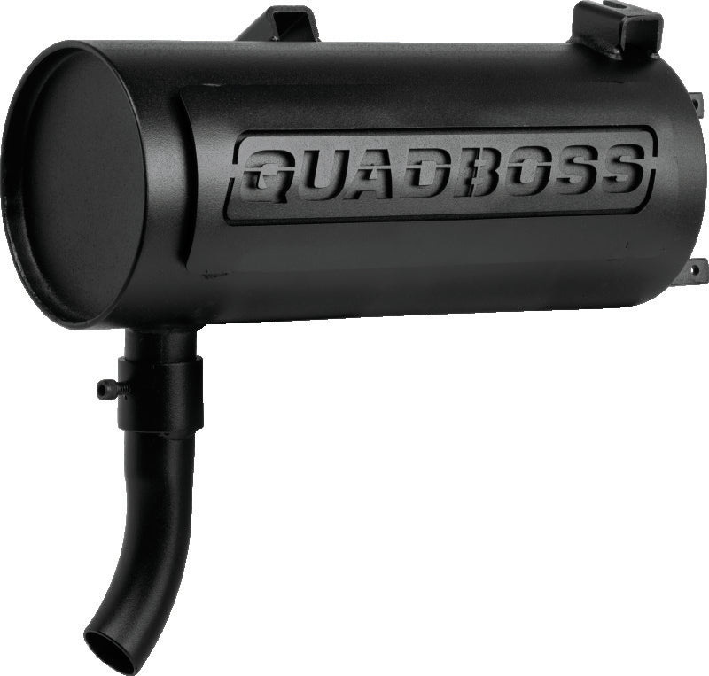 QuadBoss Polaris Sportsman 400 slip-on muffler with black finish and welded internal parts, designed for enhanced exhaust performance.