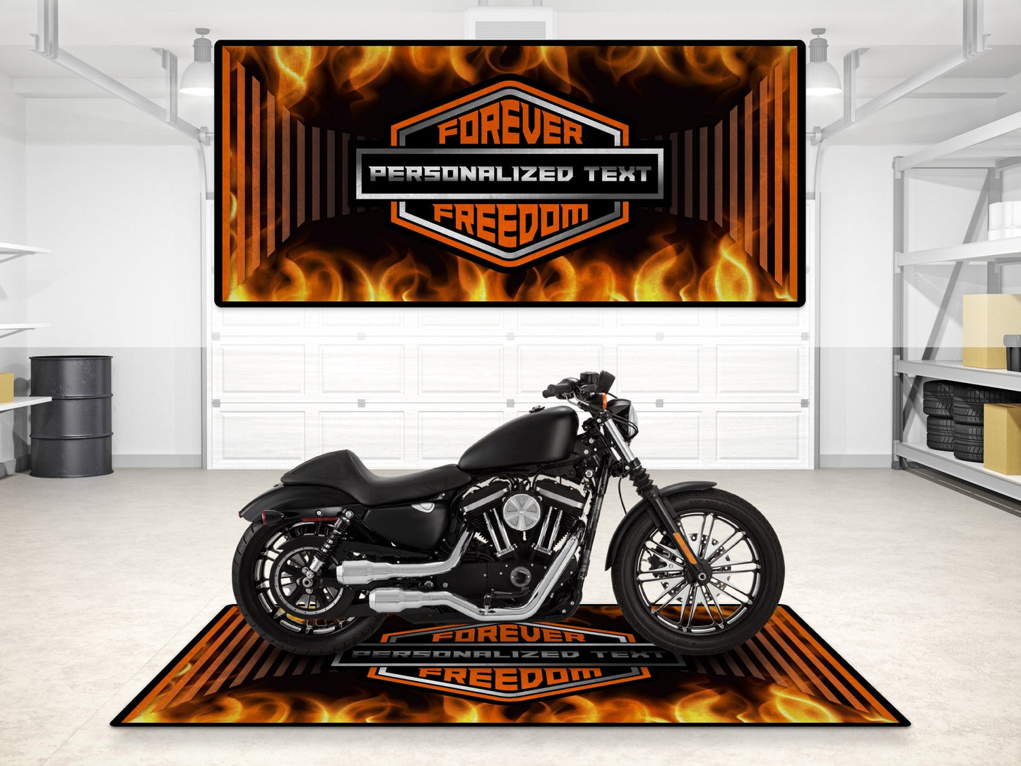 Motorcycle Mat Flame Design for Chopper, Cruiser, Touring, Sport Motorcycle "Forever The Power of Freedom" - MM7241 - Howling Moto