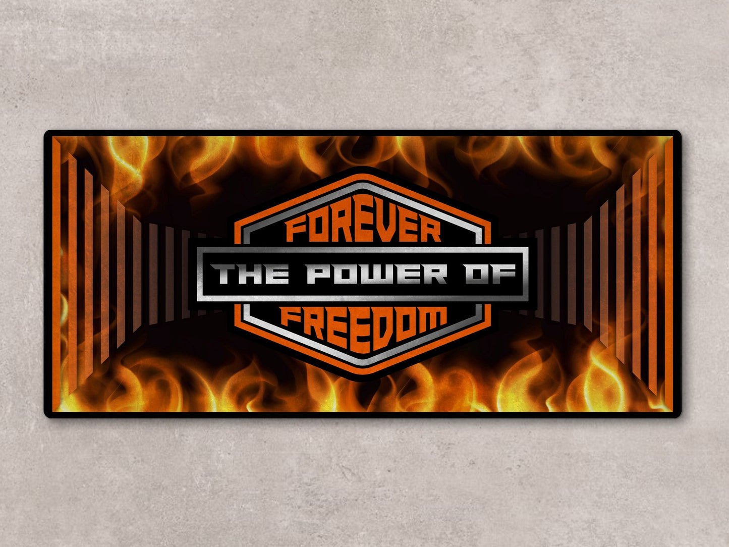 Motorcycle Mat Flame Design for Chopper, Cruiser, Touring, Sport Motorcycle "Forever The Power of Freedom" - MM7241 - Howling Moto