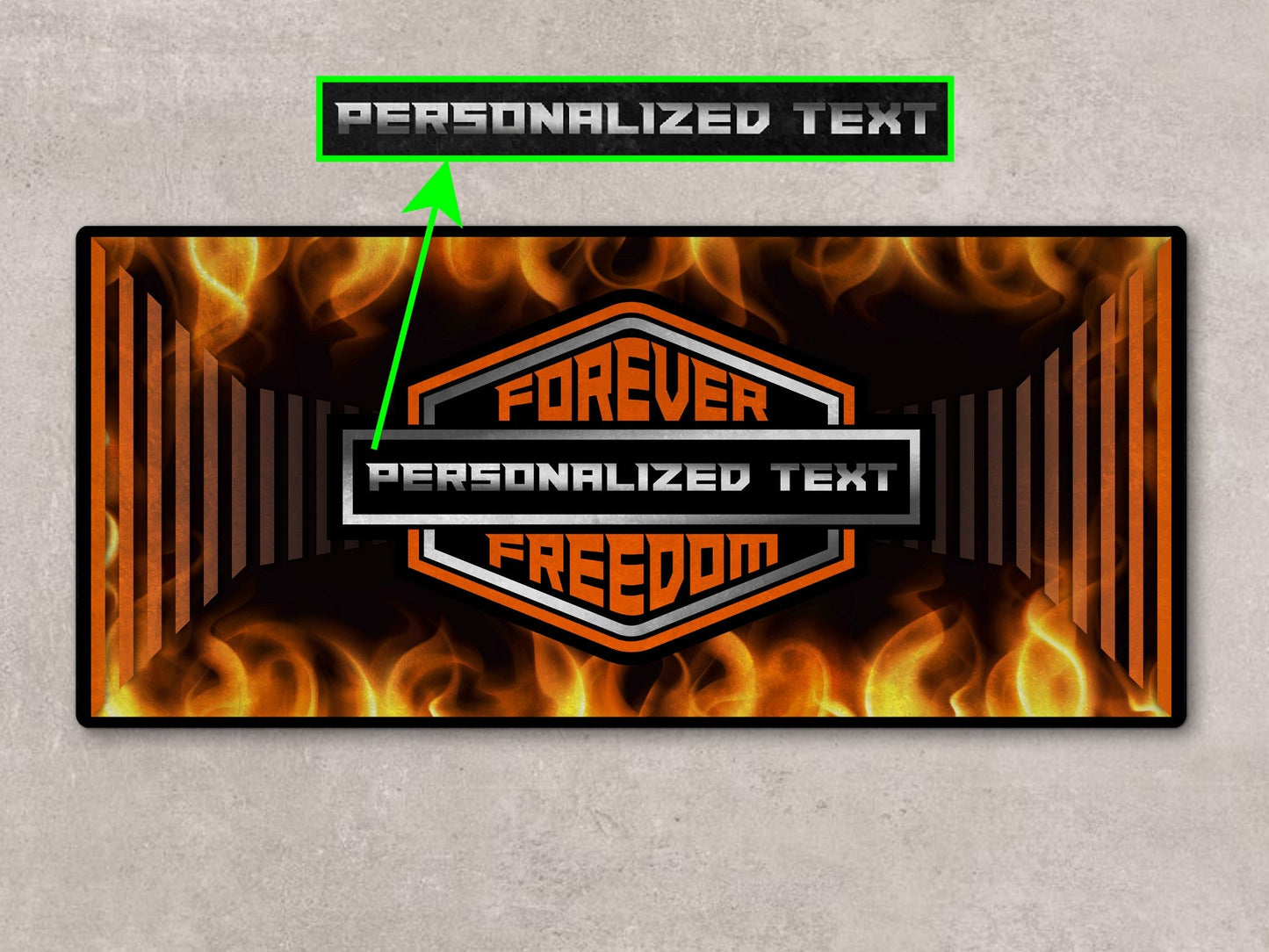 Motorcycle Mat Flame Design for Chopper, Cruiser, Touring, Sport Motorcycle "Forever The Power of Freedom" - MM7241 - Howling Moto