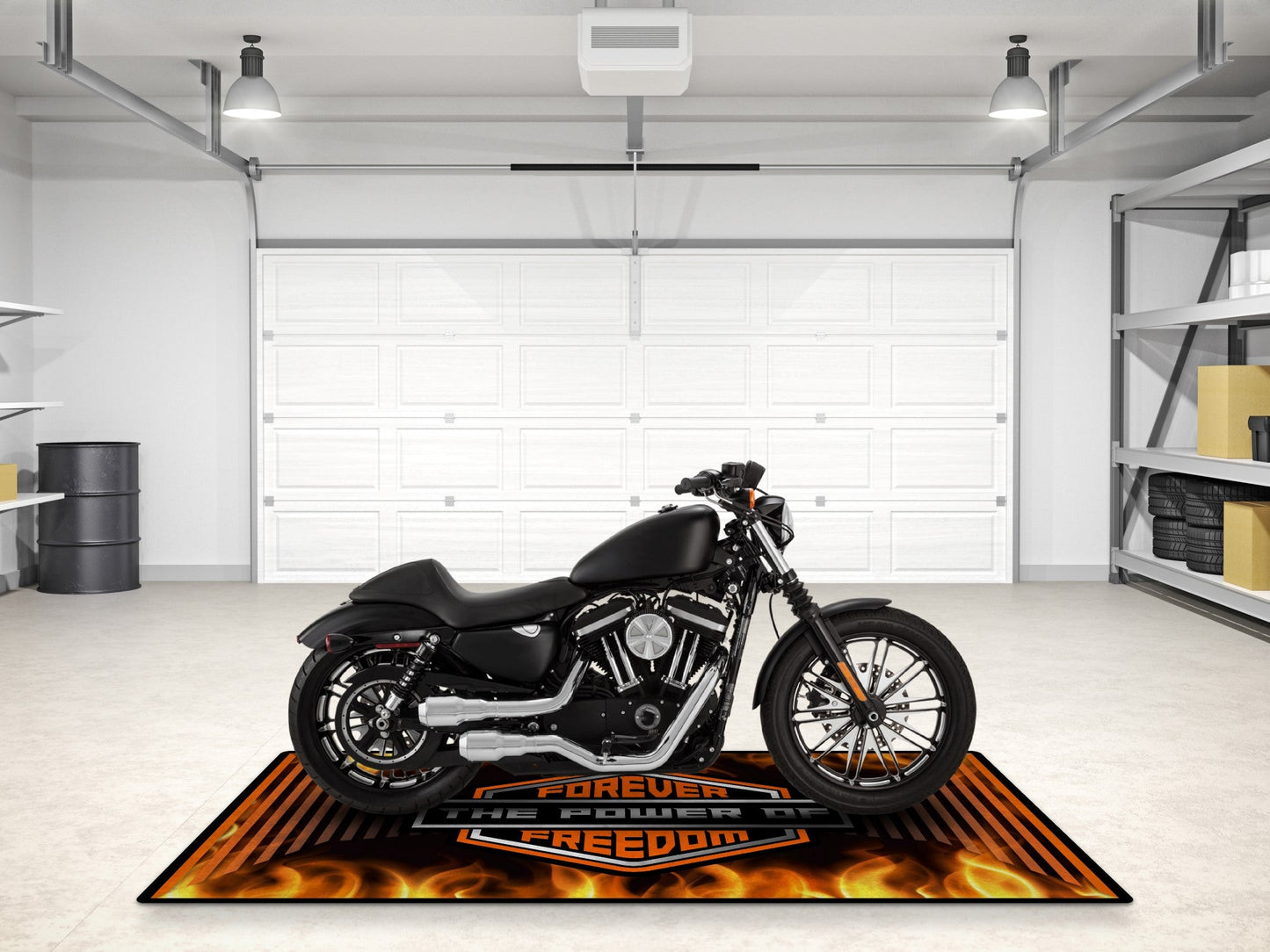 Motorcycle Mat Flame Design for Chopper, Cruiser, Touring, Sport Motorcycle "Forever The Power of Freedom" - MM7241 - Howling Moto