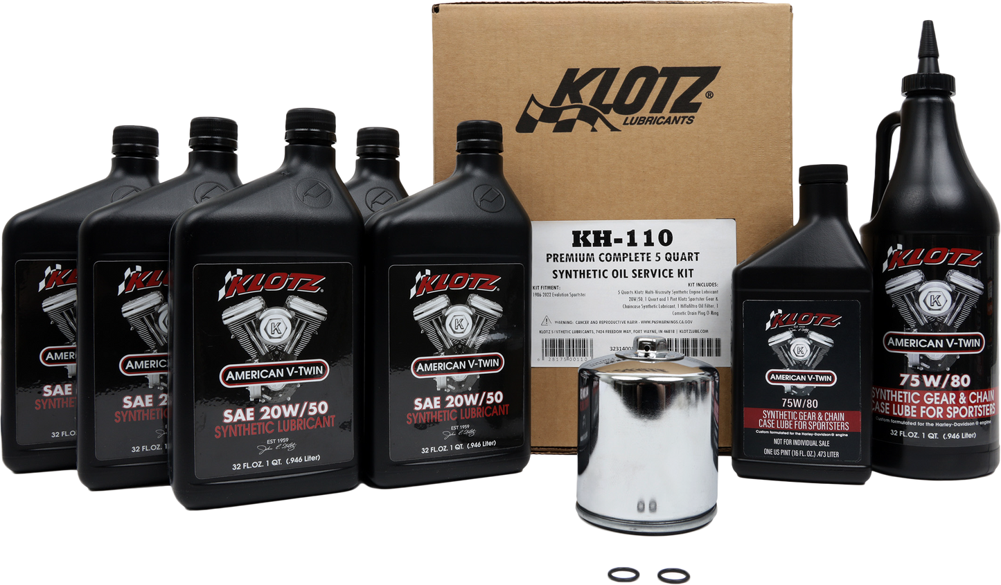 KLOTZ, Klotz Premium Harley Davidson 5 Quart Synthetic Oil Change Kit - Part KH-110