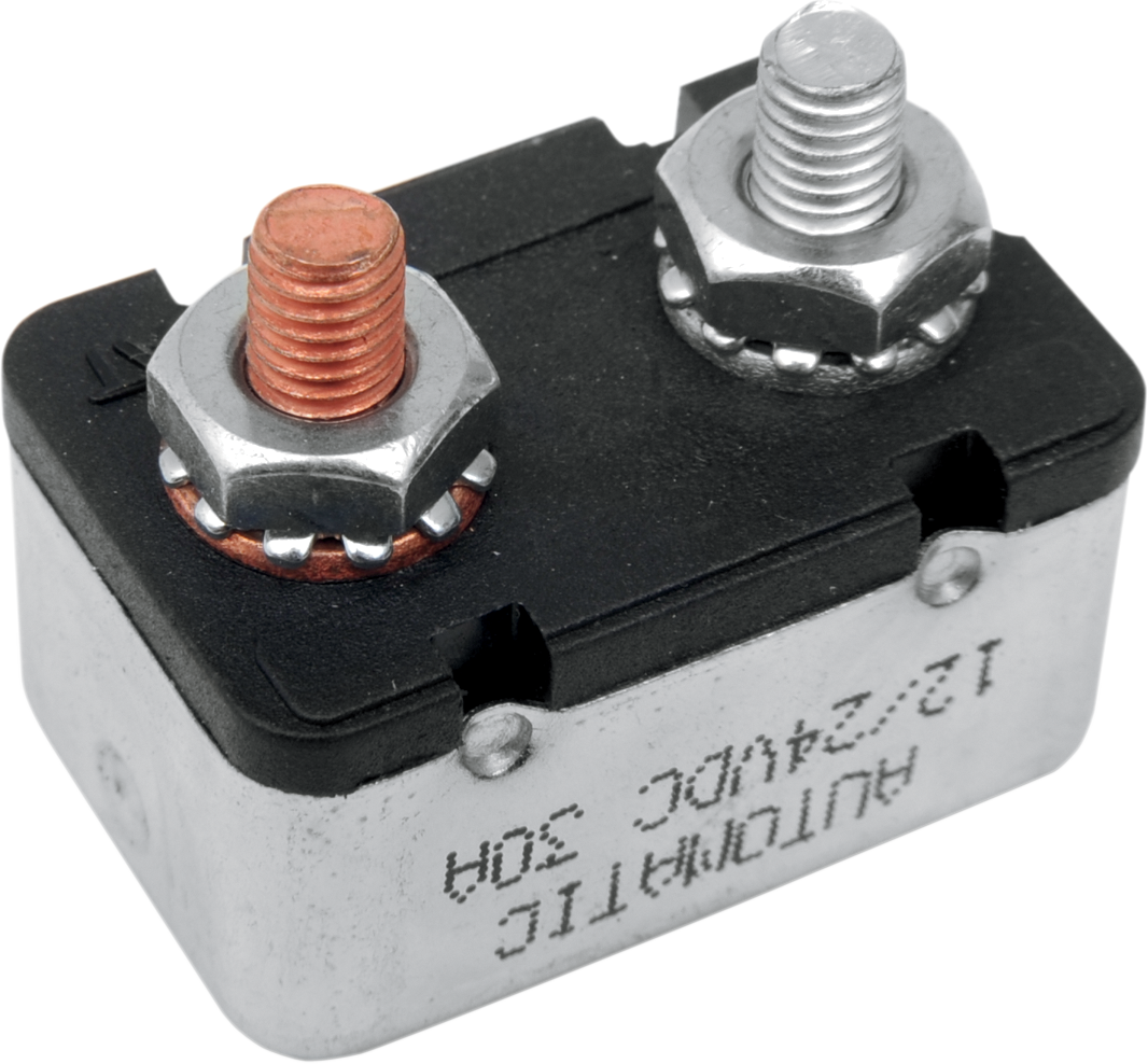 DRAG SPECIALTIES 30A Circuit Breaker MC-DRAG019 for Harley Davidson motorcycles, compact electrical safety device.