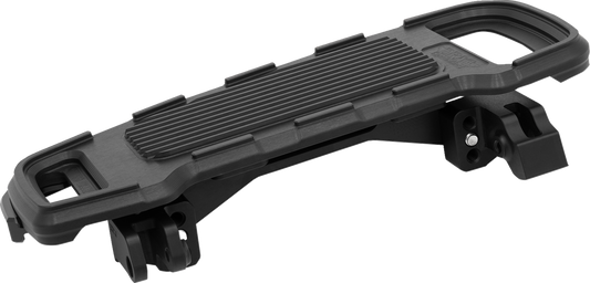 Black adjustable width floorboards for motorcycles by DRAG SPECIALTIES, featuring a sleek, durable design for custom fit and style.