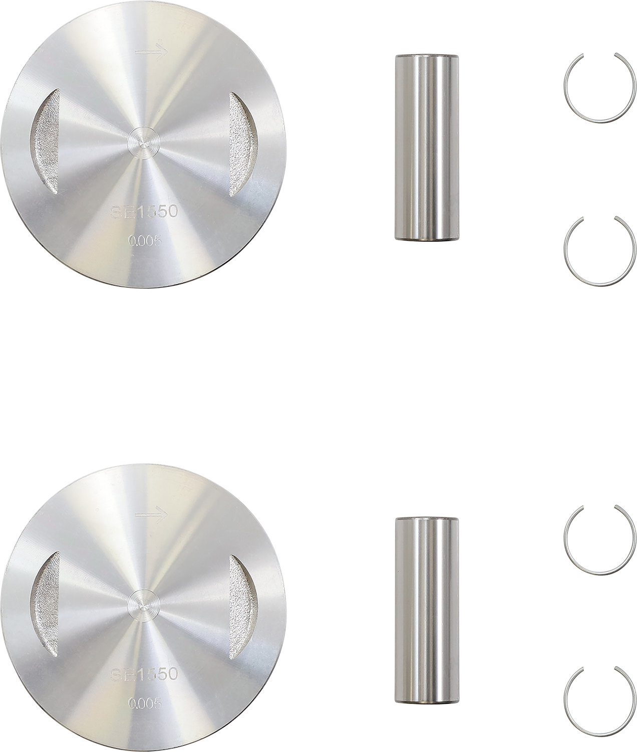DRAG SPECIALTIES Twin Cam piston kit with +.005 inch bore, shown with pistons and components for motorcycle engine upgrade.