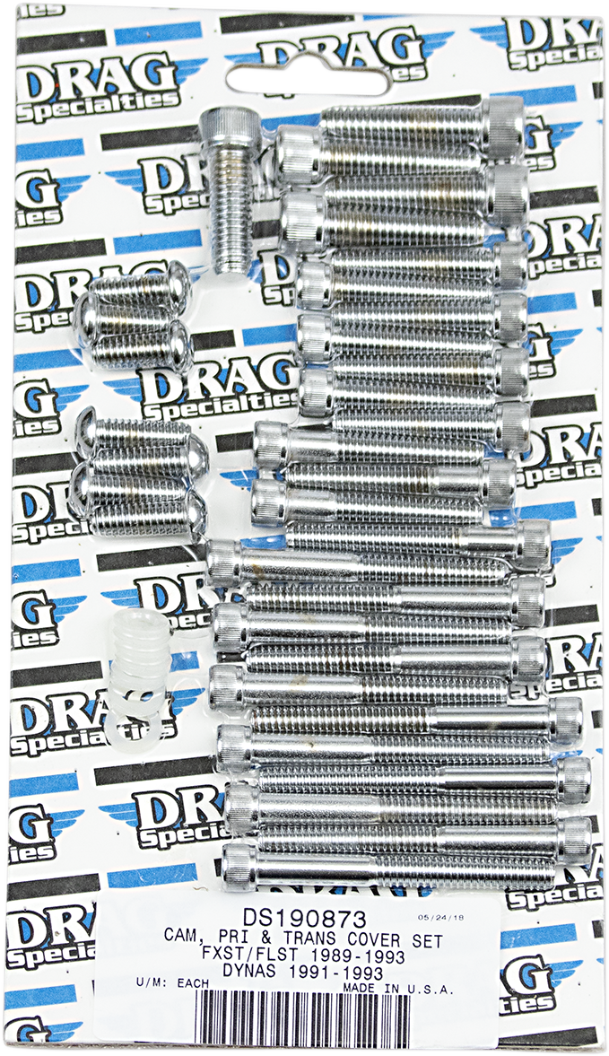 DRAG SPECIALTIES MK197 Camshaft, Primary, and Transmission Bolt Kit with metal bolts and hardware for motorcycle engine repair.