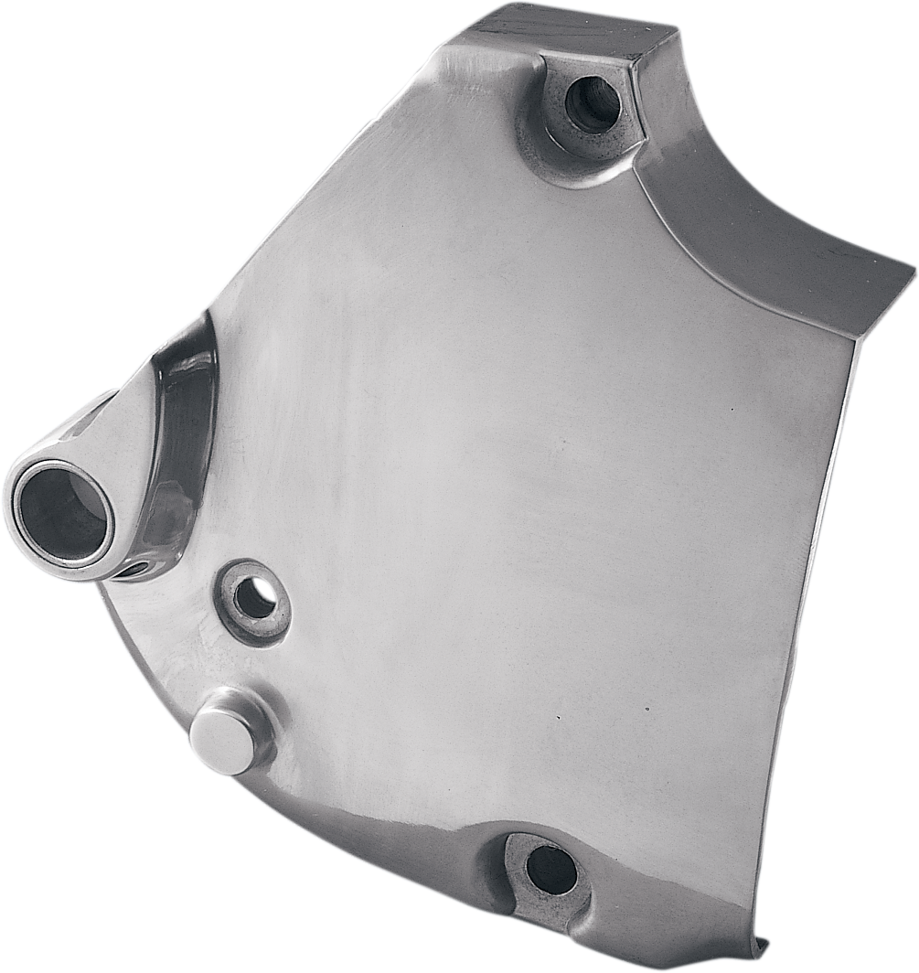 Polished aluminum sprocket cover with bronze bushing for '71-'76 XL Harley-Davidson by Drag Specialties, part #301124-BX-LB2.