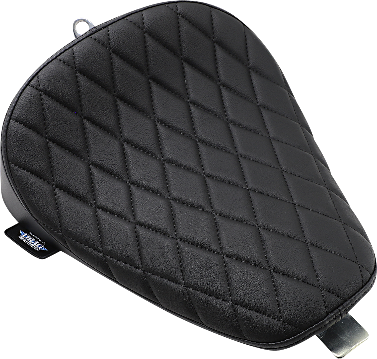 Drag Specialties Bobber Solo Seat with diamond stitch for Harley XL models 2010-2022, featuring black leather and sleek design.