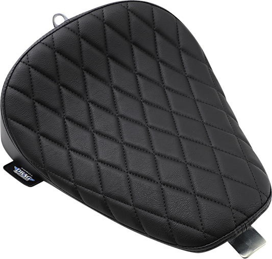 Drag Specialties Bobber Solo Seat with diamond stitch for Harley XL models 2010-2022, featuring black leather and sleek design.
