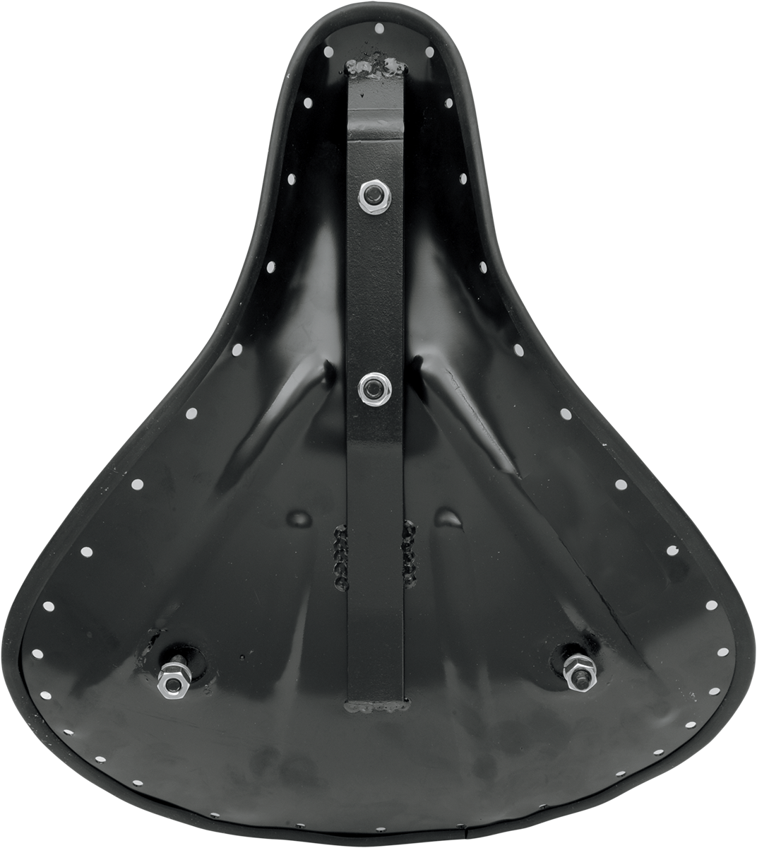 Drag Specialties large spring solo seat pan with cushioned seat for motorcycle comfort and style.
