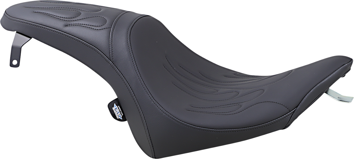 Drag Specialties Predator Seat with Flame Stitching for Vegas motorcycle, featuring custom stitching and ergonomic design.