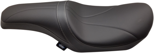 Harley-Davidson FL Predator Seat by Drag Specialties with mild stitching, designed for 2008-2023 models, shown with Yaffe gas tank.