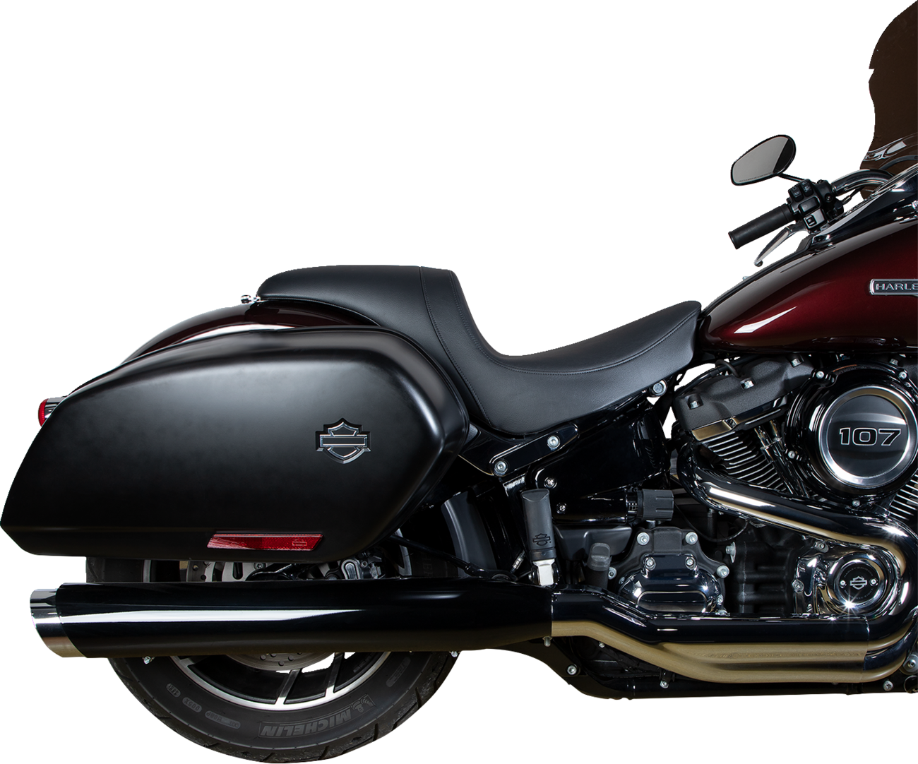 Drag Specialties Predator Seat with smooth vinyl for FLSB/FXLR motorcycles, 2018-2023, showing the sleek, contoured design.