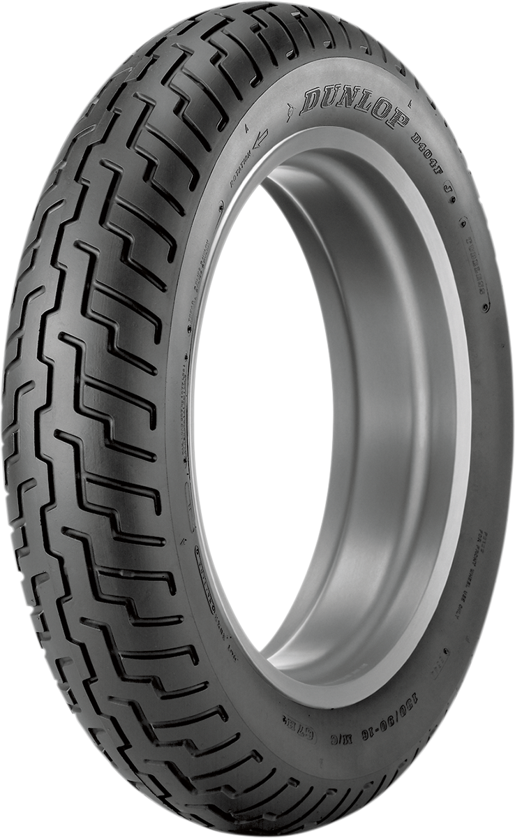 Dunlop D404 front motorcycle tire 100/90-18 with tread pattern, designed for Honda Shadow Aero, Yamaha V-Star 1100, Royal Star, Kawasaki Vulcan Nomad