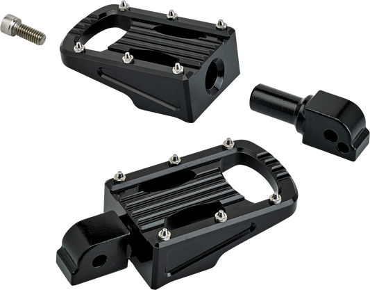 Black BILTWELL Punisher passenger footpeg for M8 motorcycles, showcasing durable body design with mounting hardware.