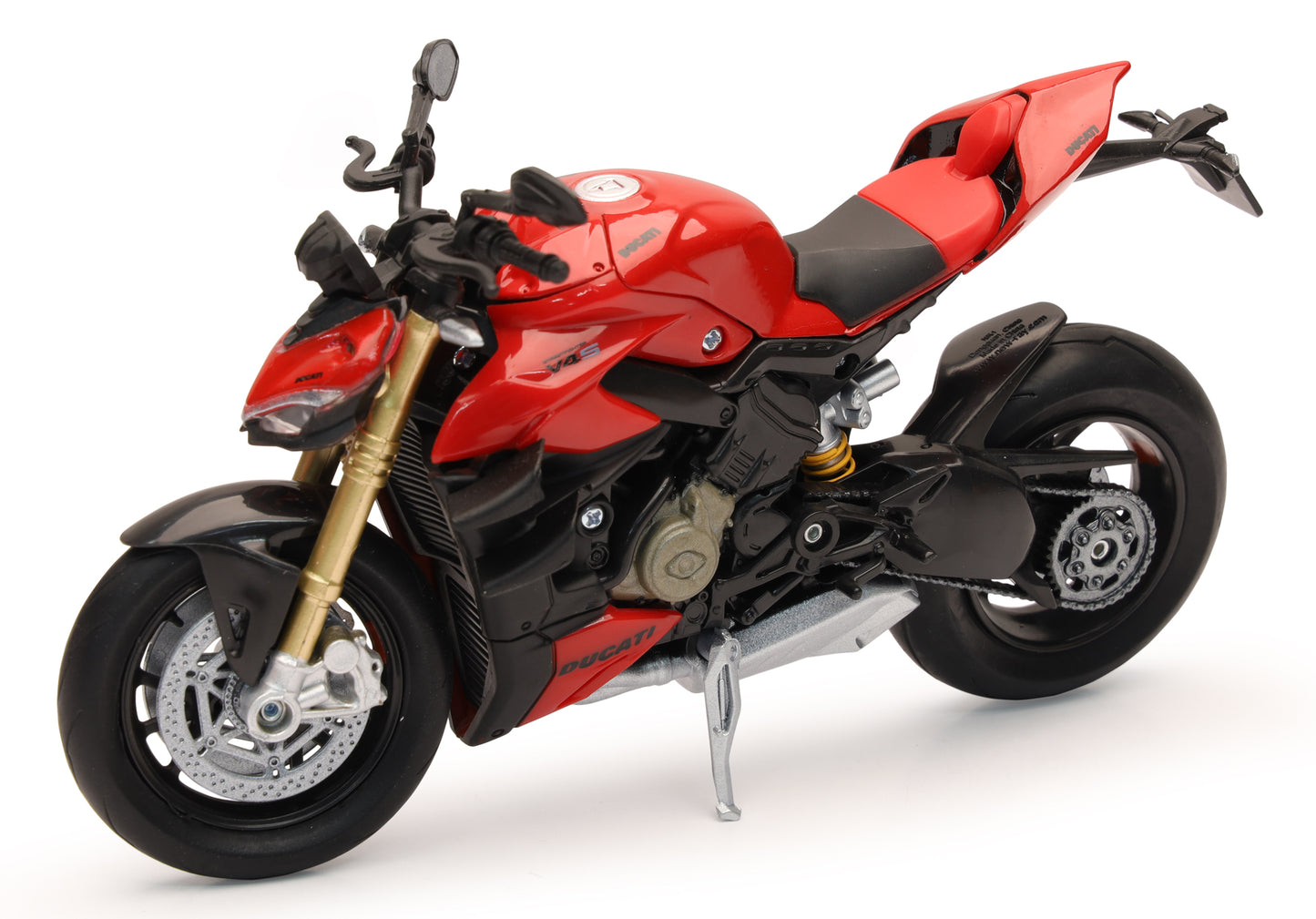 Red NEW-RAY Ducati Street Fighter V4 1:12 scale toy bike with detailed motorcycle design and vibrant red finish.