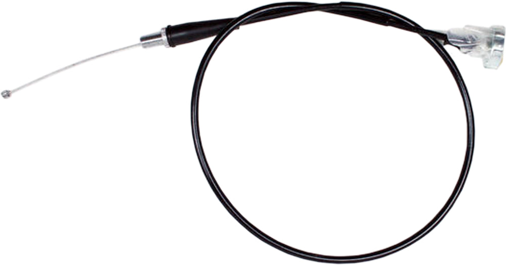 Black vinyl throttle cable by Motion Pro for motorcycle and ATV control systems, shown with detailed components.