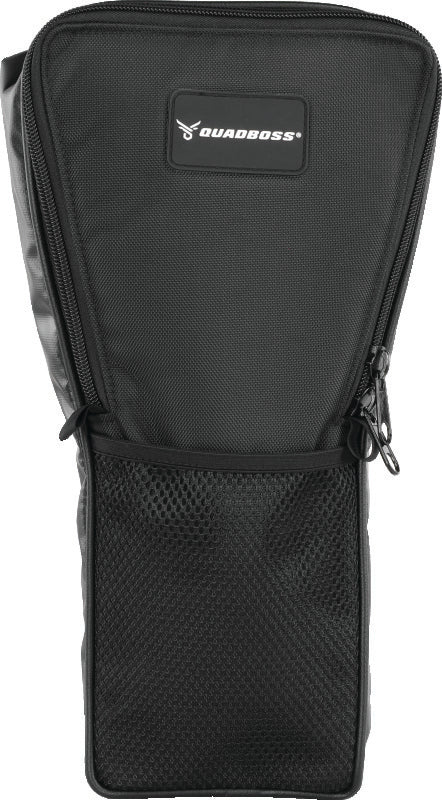 QuadBoss Polaris Rzr center bag showing compact storage solution with durable material and secure straps inside an off-road vehicle