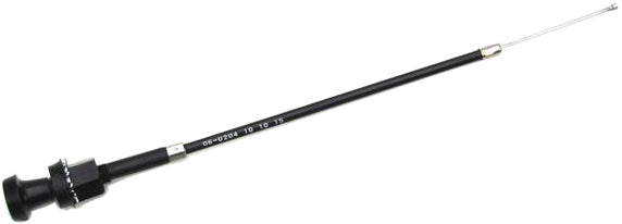 Black vinyl choke cable by MOTION PRO, part number 06-0204, with metal ends, designed for motorcycle throttle and choke control.
