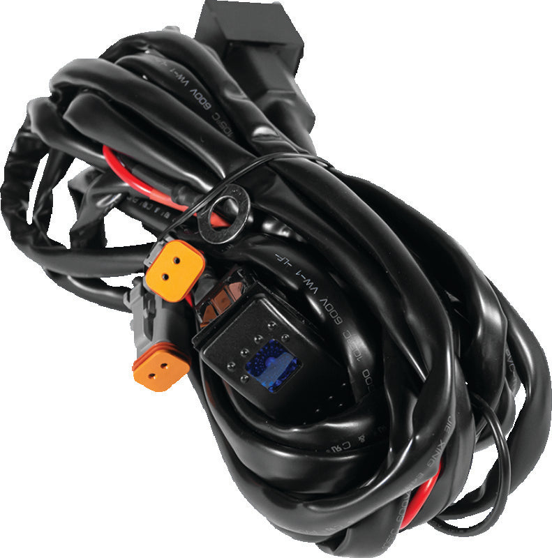 QuadBoss LED wire harness for powersports vehicles with dual DT connectors, providing reliable power connection and easy installation.