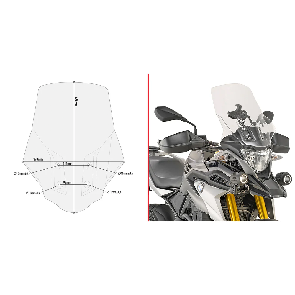 GIVI D5126ST BMW windshield in clear, smoked, and matte black options, showing a sleek, aerodynamic motorcycle windscreen.