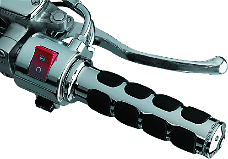 Chrome Kuryakyn ISO grips for metric powersports vehicles, featuring ergonomic design and textured surface for enhanced grip.