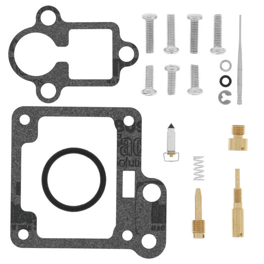 QuadBoss Yamaha YFM50R Raptor carburetor kit with repair components, suitable for 2004-2008 models, shown in the image.