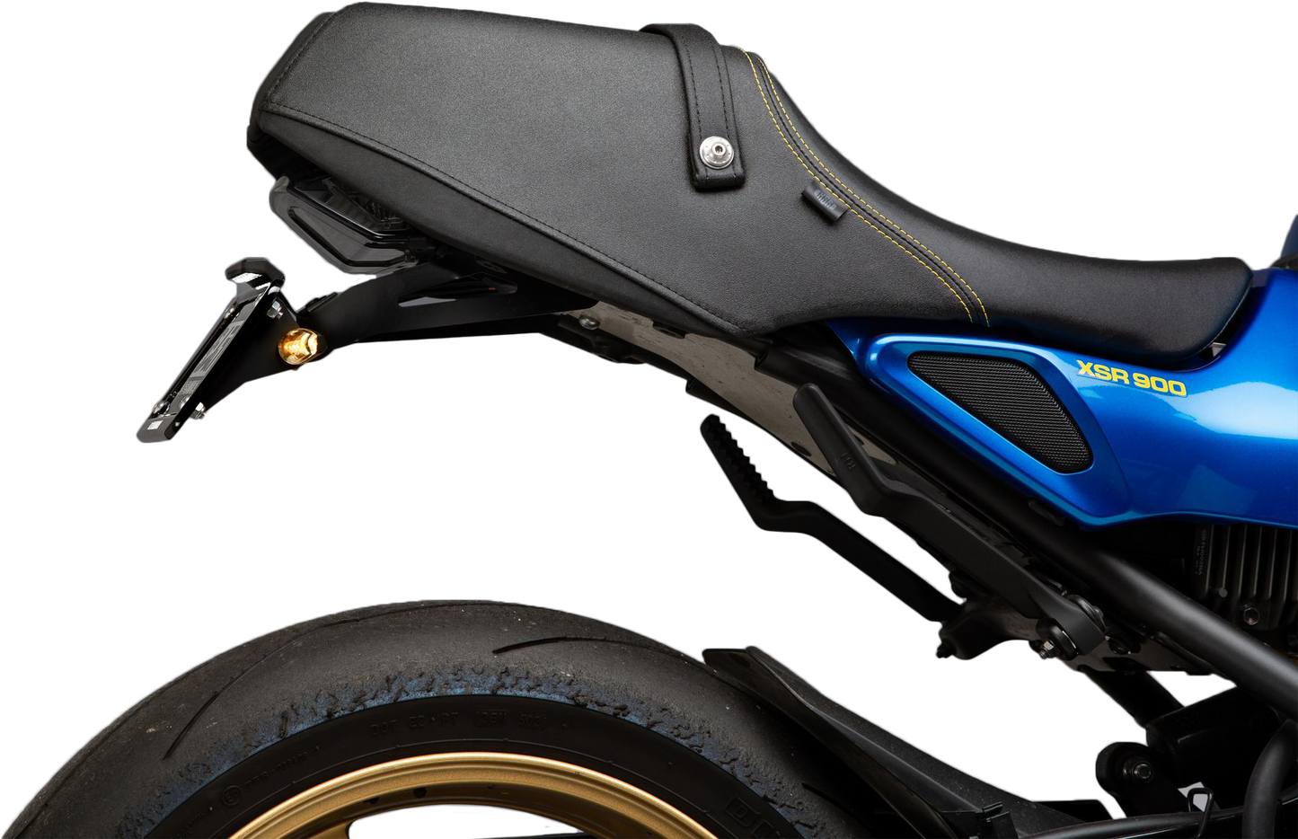 YOSHIMURA Fender Eliminator Kit for Yamaha motorcycle, showing sleek black license plate holder and LED light assembly.
