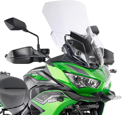 GIVI D4132ST motorcycle windshield for Kawasaki in clear, smoke, and matte black options, shown in a sleek, aerodynamic design.