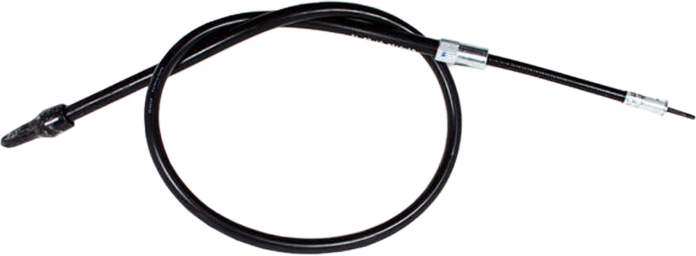 Black vinyl motorcycle speedo cable by MOTION PRO, OEM fit, designed for precise speedometer connection.