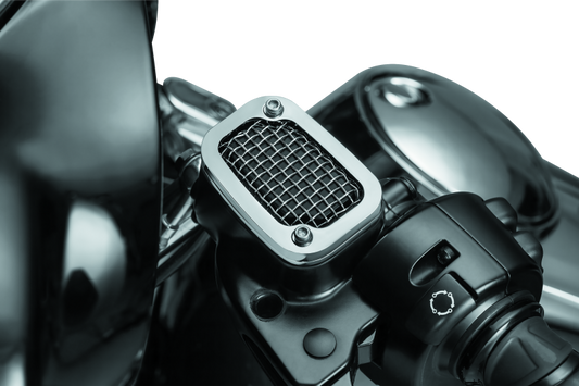 Kuryakyn Mesh Master Cylinder Cover Clutch for Harley Davidson motorcycles, featuring metallic mesh design.