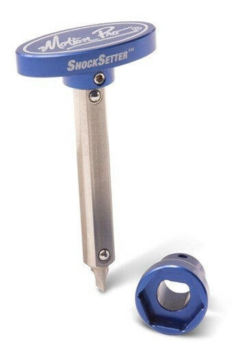 Motion Pro Shock Setter Tool 08-0756 for motorcycle suspension adjustment, showing a compact metal tool with measurement markings.