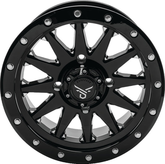 QuadBoss Wagon 14x7 wheel with milled finish, 5+2 offset, 4/110 bolt pattern, showcasing the detailed design.