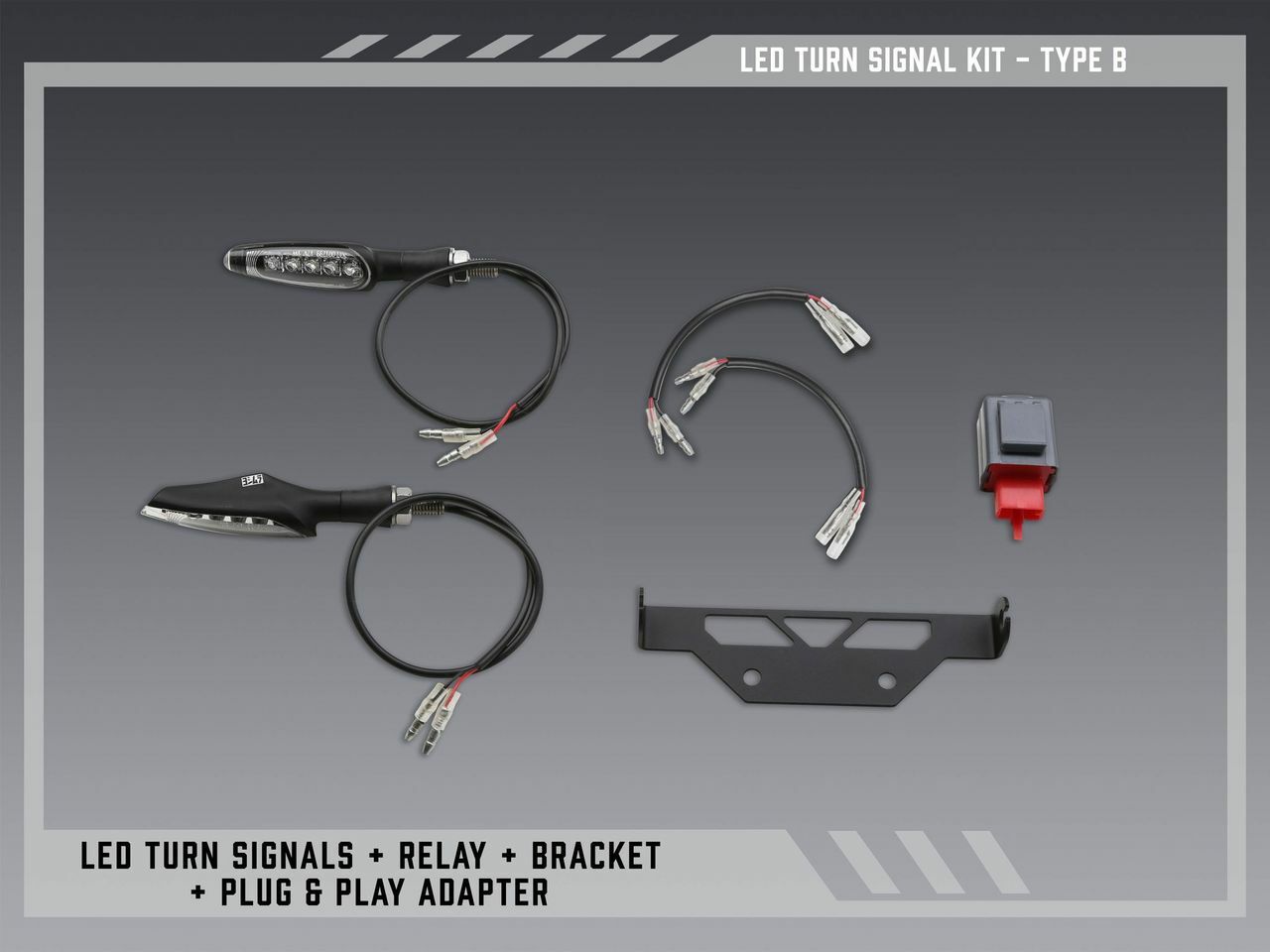 YOSHIMURA V2 Fender Eliminator Kit for motorcycles, black metal with integrated LED light and mounting hardware.
