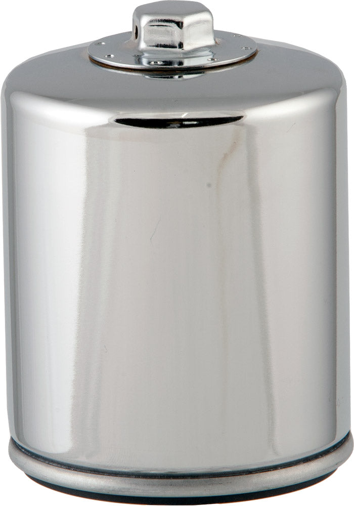 HIFLOFILTRO HF171CRC chrome motorcycle oil filter with a sleek, shiny finish and threaded connection for easy installation