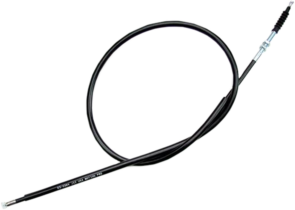 Motion Pro black vinyl clutch cable with long housing and longitudinal winding, designed for motorcycle clutch systems.