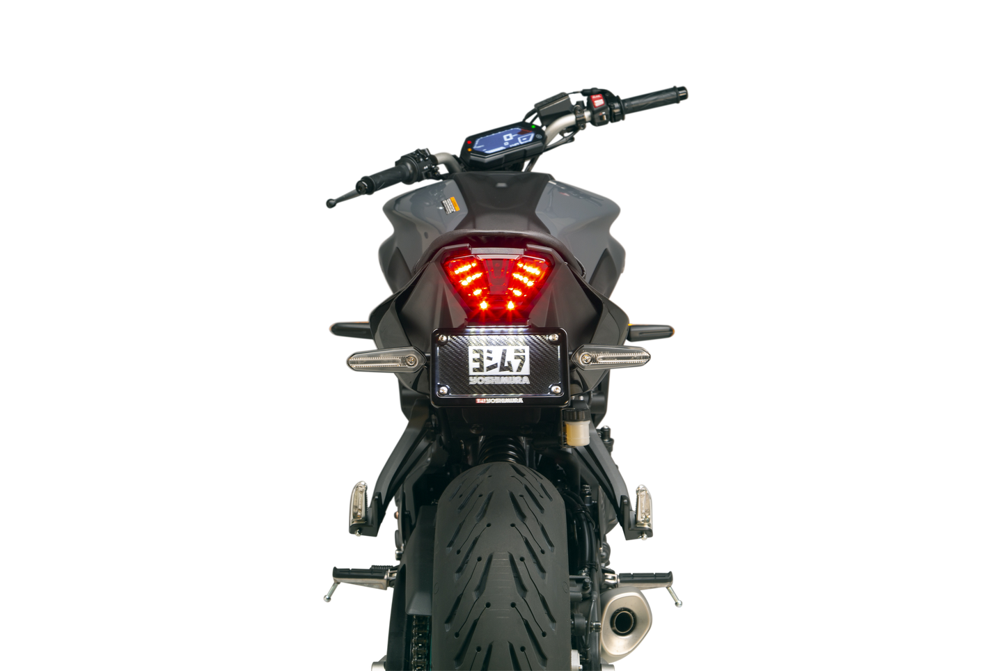 YOSHIMURA Fender Eliminator Kit for Yamaha MT-07 motorcycle, showing sleek black and metal mounting components.