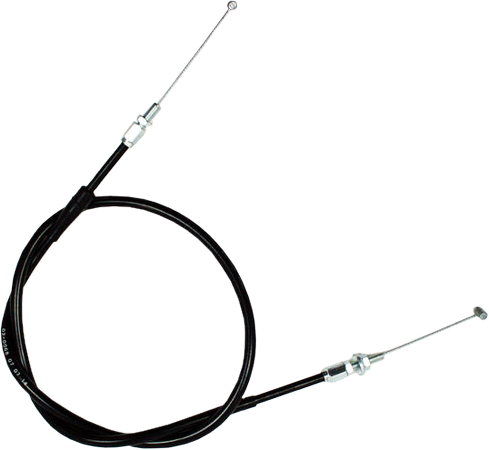 Motion Pro black vinyl throttle pull cable, part #02-0068, with metal ends, designed for motorcycle throttle control.