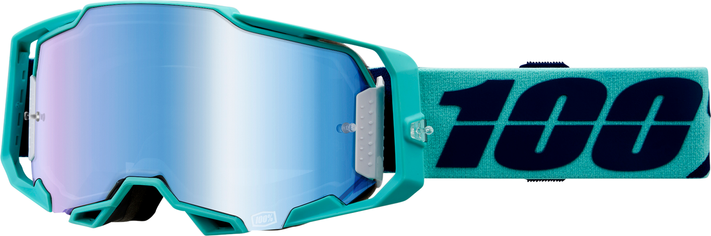 Bill's Exhausts 100% Armega Goggles Esterel Blue Mirror with tinted lenses for motorcycle or sports use.