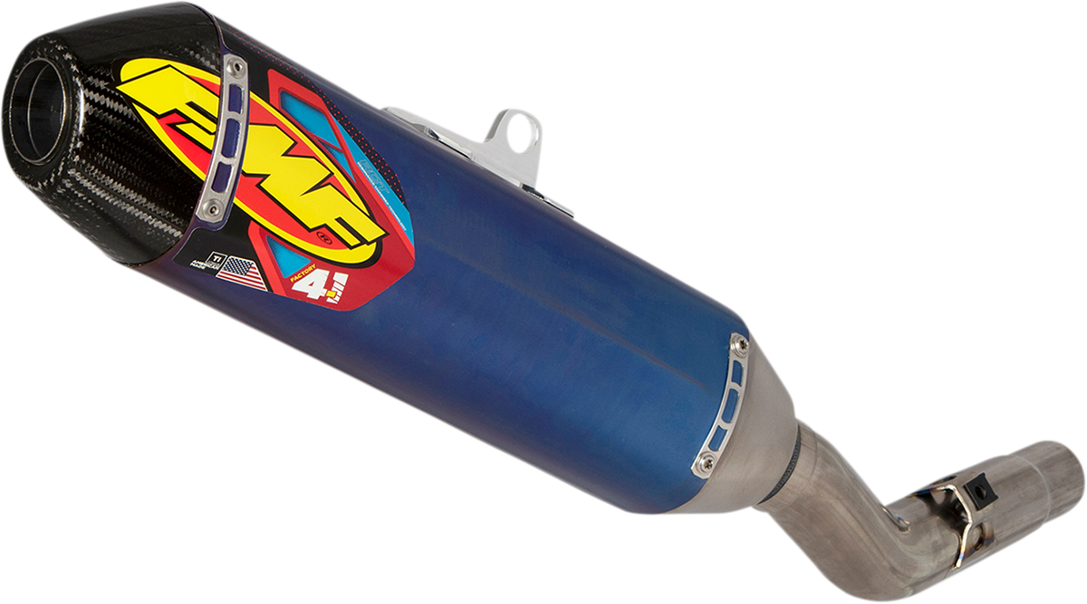 FMF Factory 4.1 RCT Muffler in anodized titanium, designed for high-performance motorcycle exhaust systems.