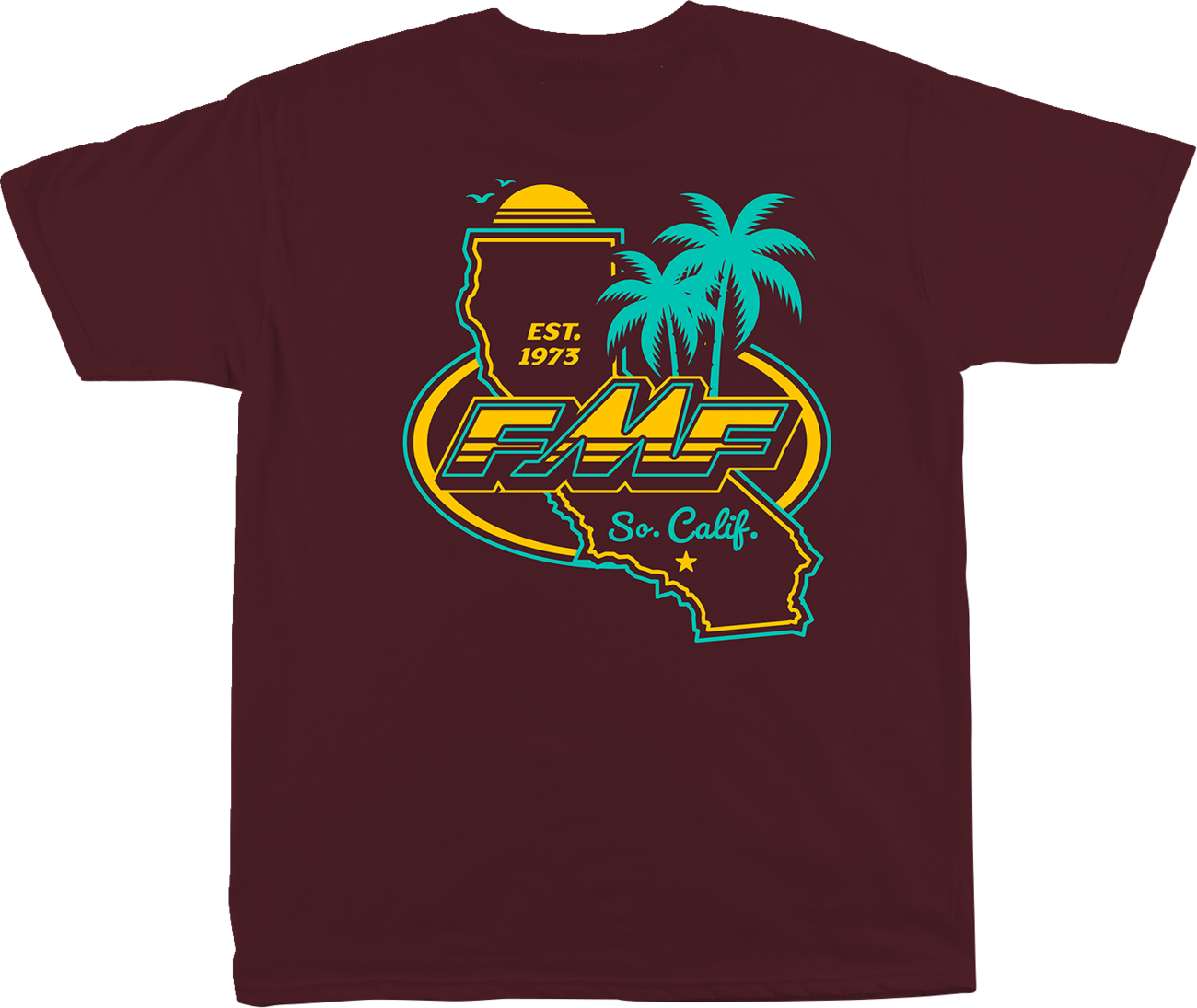 FMF Golden Stay T-Shirt in maroon, large size, casual men's shirt with printed design, made by FMF.